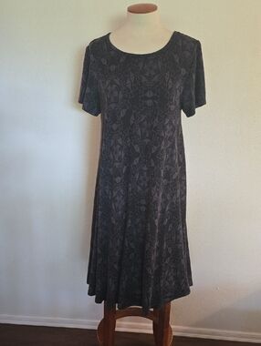 Lularoe Carley Dress Dark Grey Geometric Pattern